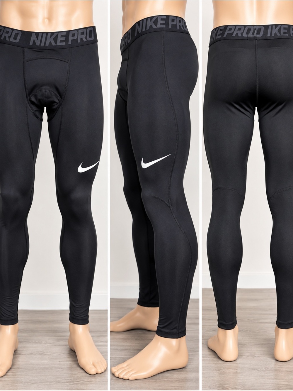 16559. Nike Black Men's Compression Boxer Brief Tights with White Swoosh